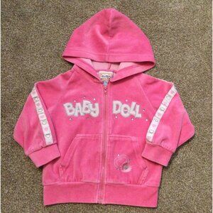 12M VGUC MON PETIT Pink Velour Hooded Jacket